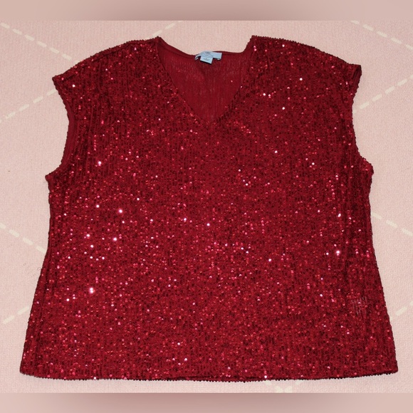 CeCe Tops - CeCe Sequin Women’s Large Shirt Burgundy Sparkle Holiday